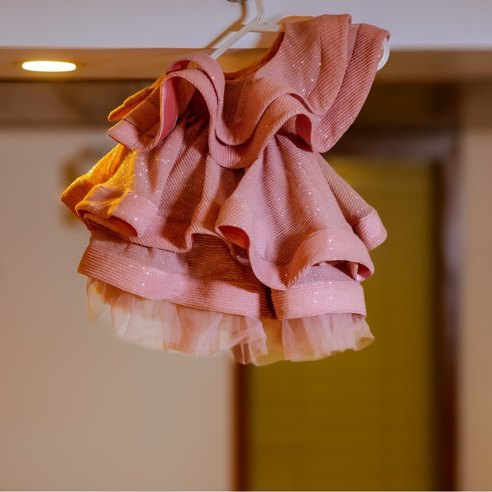 Designer off Shoulder Dress - Sequin mauve Birthday/flowergirl dress